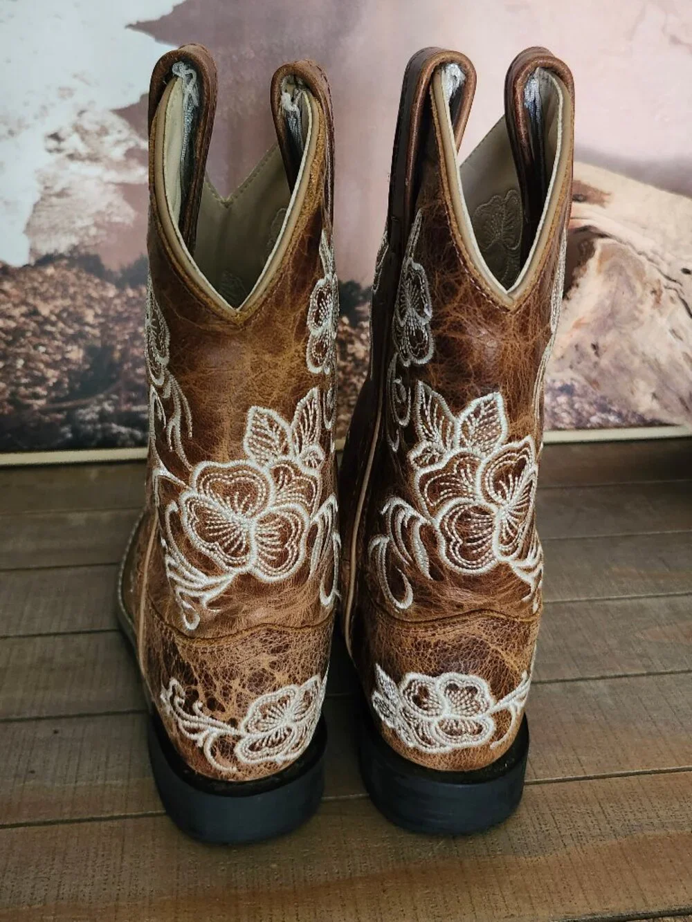 Shyanne Little Lasy Floral Embroidered Western Leather Brown Boots Girl's 13